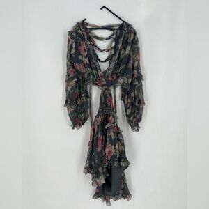Zimmermann Iris Silk Ruffled Floral Print Cutout Georgette Romantic Mini Dress